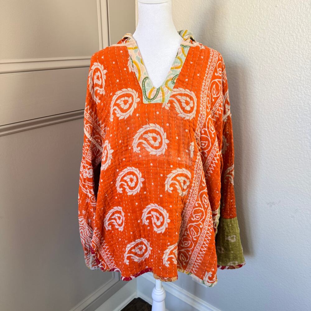 Handmade Kantha Reversable Patchwork Boho Hoodie Jacket Floral Est L/XL - Picture 6 of 8